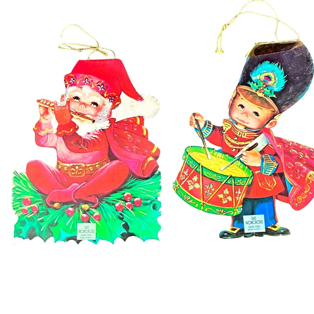 VTG 60s MCM Kids Christmas Cards Lot of 2 Toy Soldier and Elf 7 Inches Signed